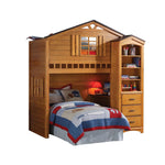 Djalu Twin Tree House Loft Bed with Bookcase - Rustic Oak
