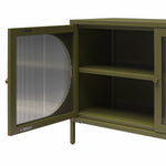 Luna Wide 2-Door Accent Cabinet with Fluted Glass - Olive Green
