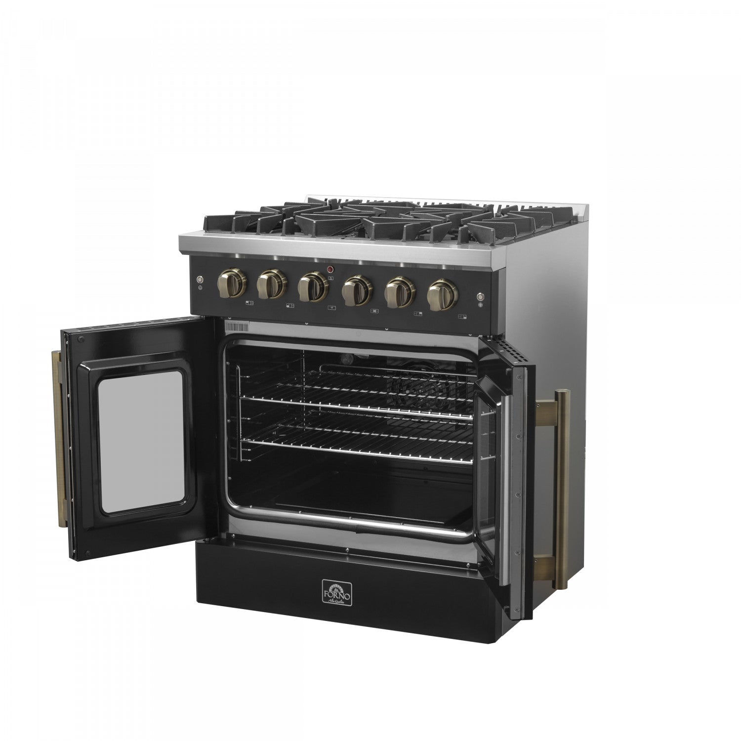 Forno Galiano 30" Black French Door Freestanding Gas Range (4.32 Cu. Ft.) - FFSGS6444-30BLK