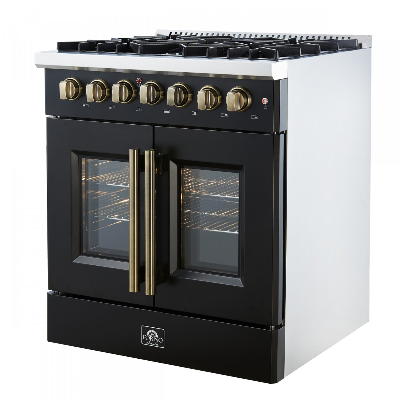 Forno Galiano 30" Black French Door Dual Fuel Range With True Convection (4.32 Cu. Ft.) - FFSGS6356-30BLK