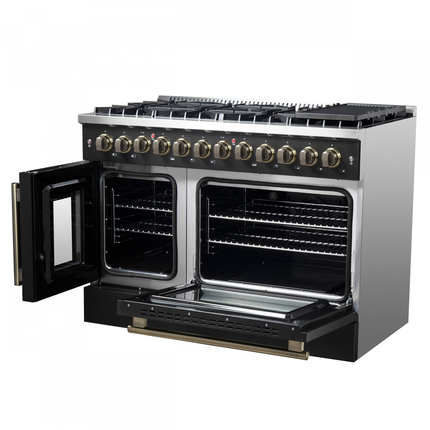 Forno Galiano 48" Black French Door Freestanding Dual Fuel Double Oven Range (6.58 Cu. Ft.) - FFSGS6356-48BLK