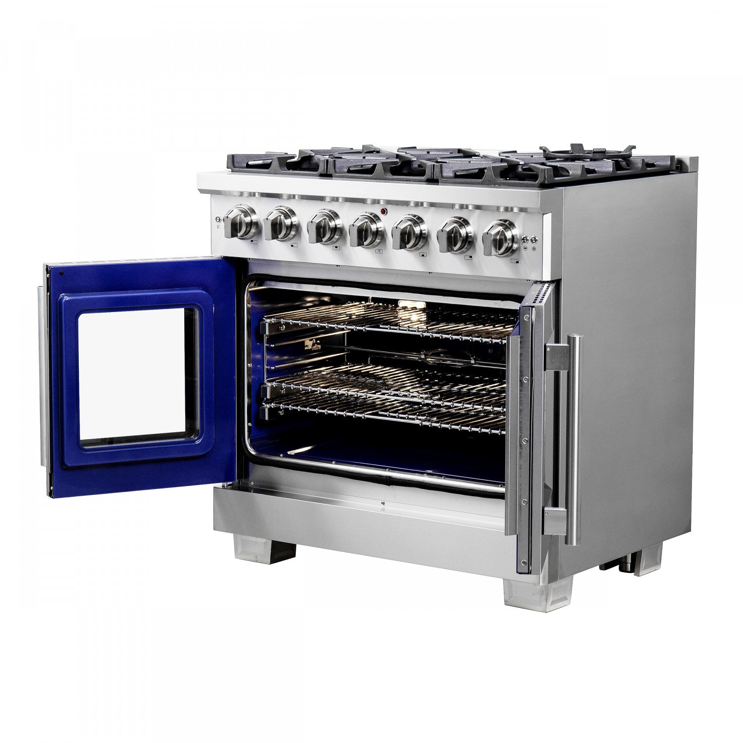 Forno Capriasca 36" Stainless Steel French Door Freestanding Gas Range with Air Fry (5.36 Cu. Ft.) - FFSGS6460-36