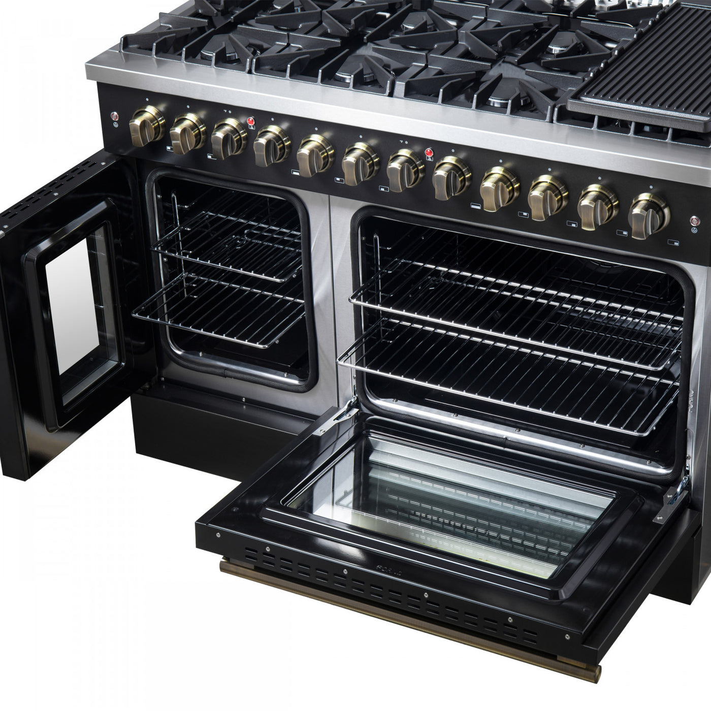 Forno Galiano 48" Black French Door Freestanding Dual Fuel Double Oven Range (6.58 Cu. Ft.) - FFSGS6356-48BLK
