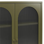 Luna Short 2-Door Metal Accent Cabinet with Fluted Glass - Olive Green