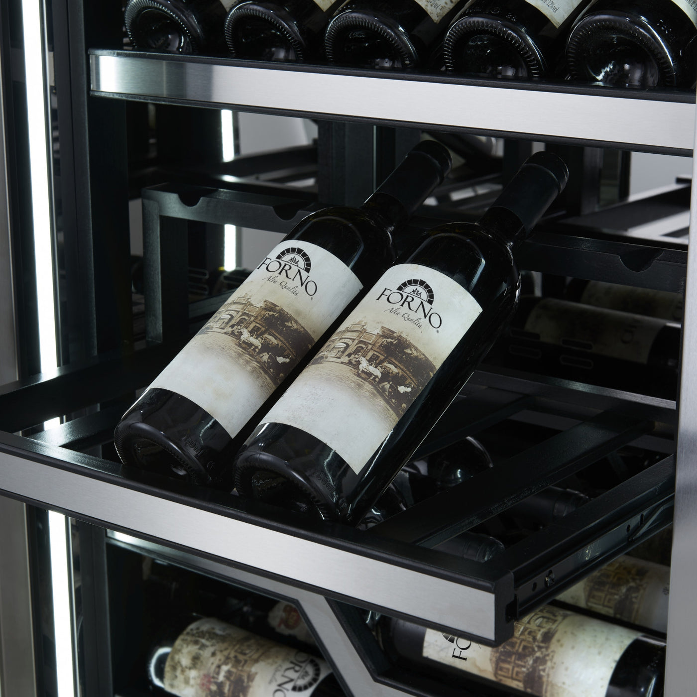 Forno Abruzzo 48" Stainless Steel 102 Bottle Dual Zone Wine Cellar with Clear Holders (24 Cu. Ft.) - FWCDR6611-48S