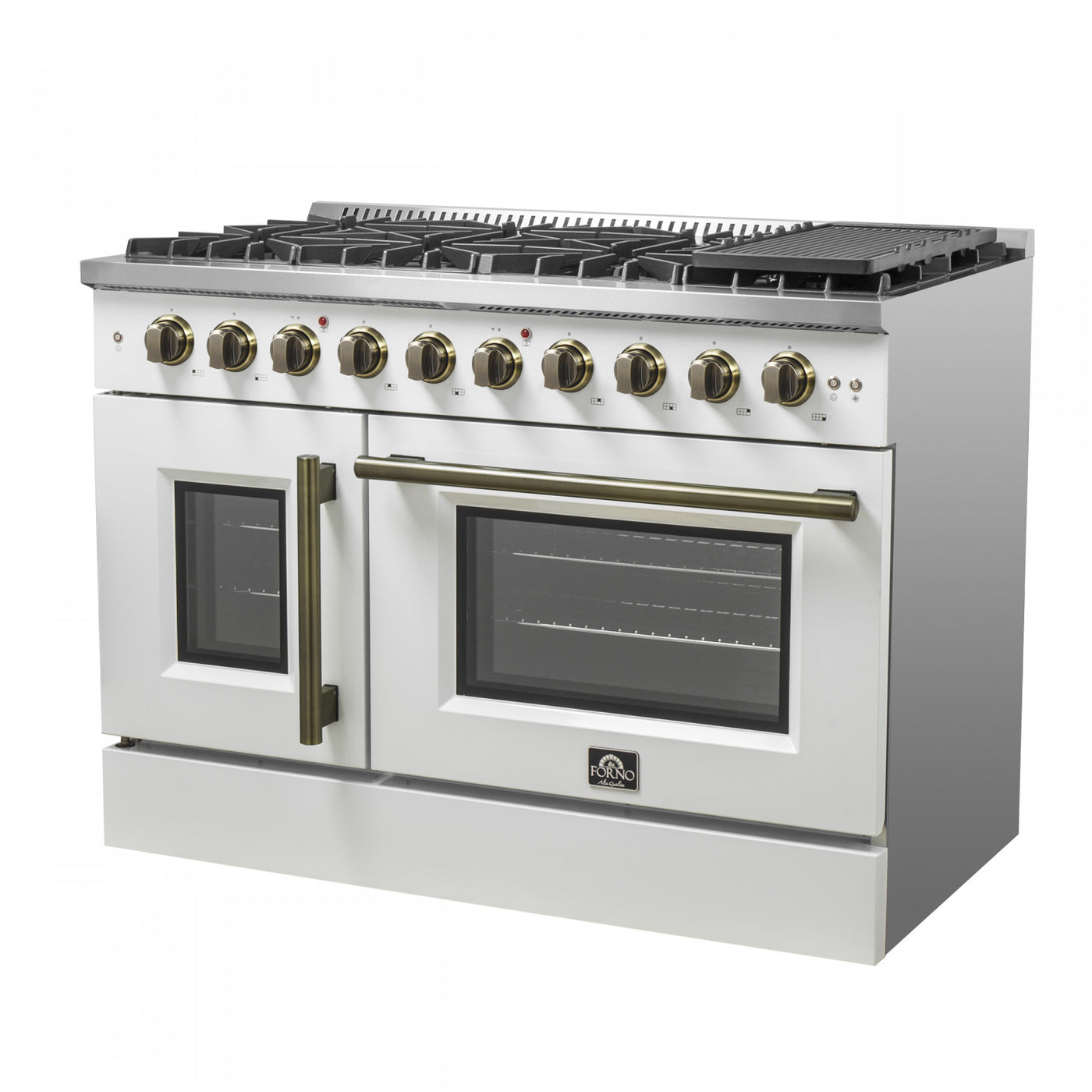 Forno Galiano 48" White Freestanding French Door Double Oven Gas Range (6.58 Cu. Ft.) - FFSGS6444-48WHT