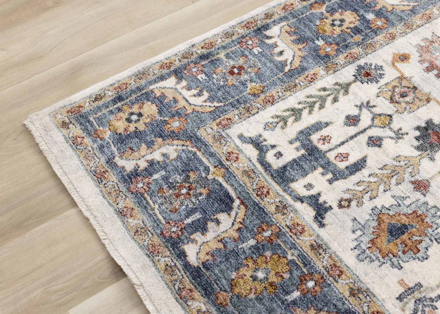 Macie Traditional Border Area Rug - Cream Blue - 5' X 8'