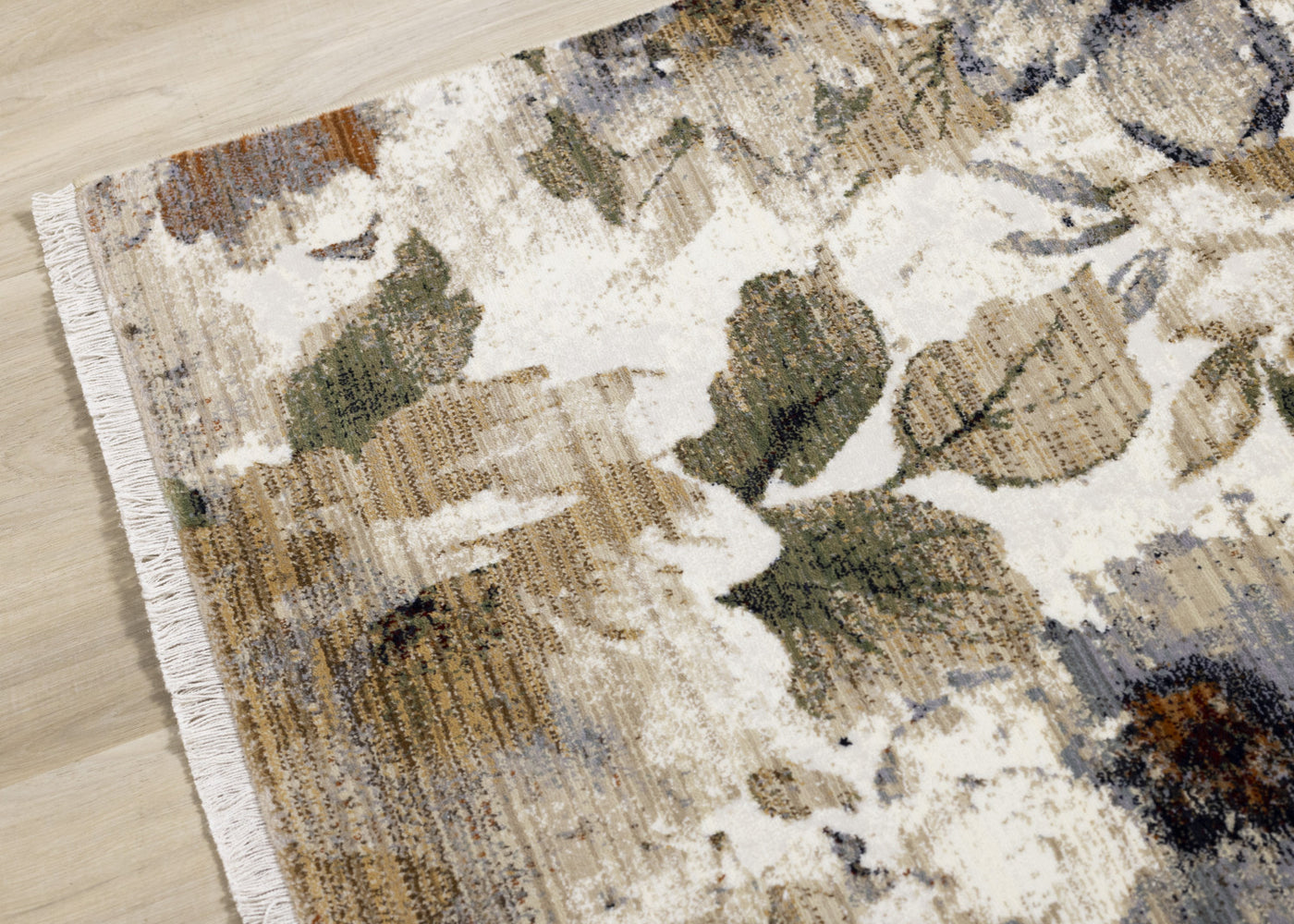 Sterling Contemporary Floral Area Rug - Cream Green Rust - 5' X 8'