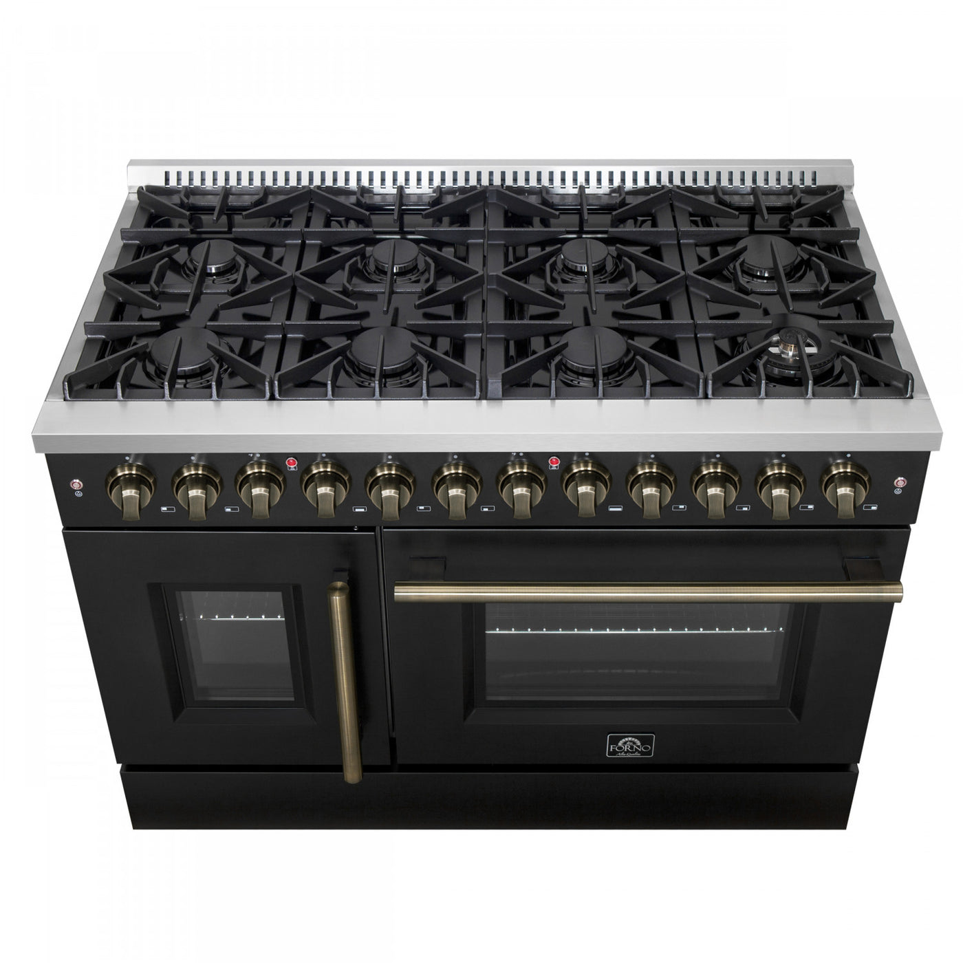 Forno Galiano 48" Black French Door Freestanding Dual Fuel Double Oven Range (6.58 Cu. Ft.) - FFSGS6356-48BLK