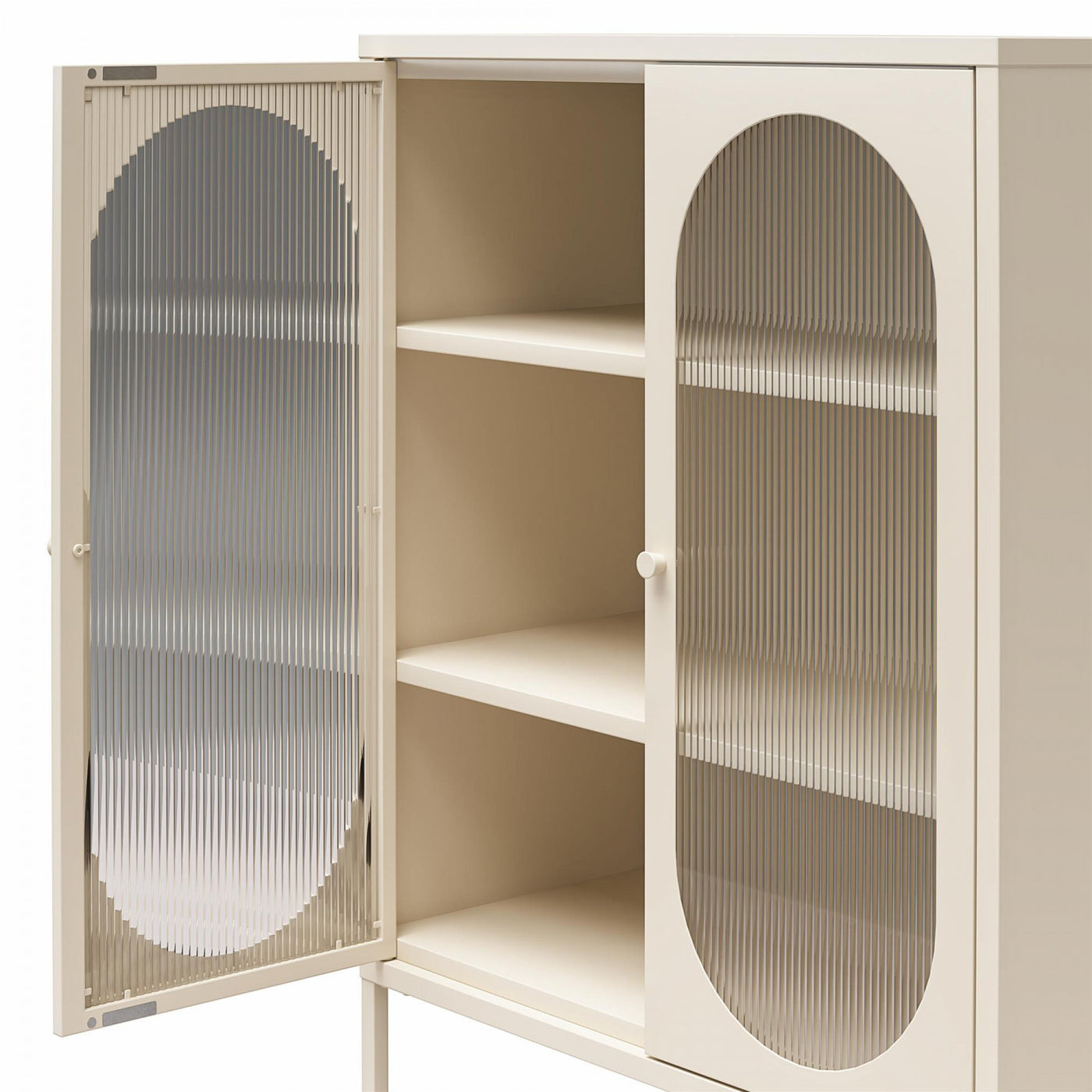 Luna Short 2-Door Metal Accent Cabinet with Fluted Glass - Parchment