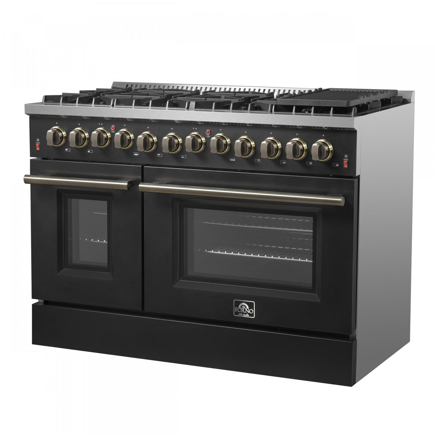 Forno Galiano 48" Black Freestanding Dual Fuel Double Oven Range (6.58 Cu. Ft.) - FFSGS6156-48BLK