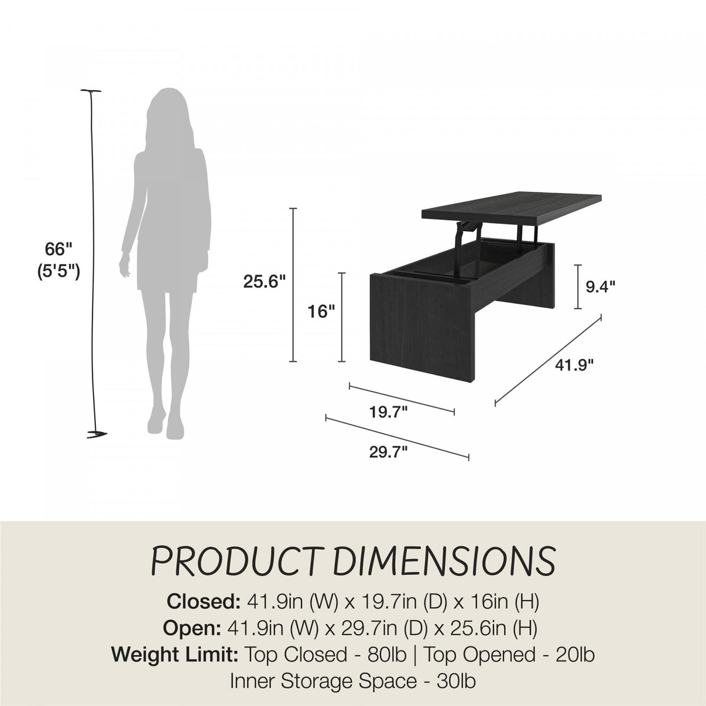 Winston Lift-Top Coffee Table - Black Oak