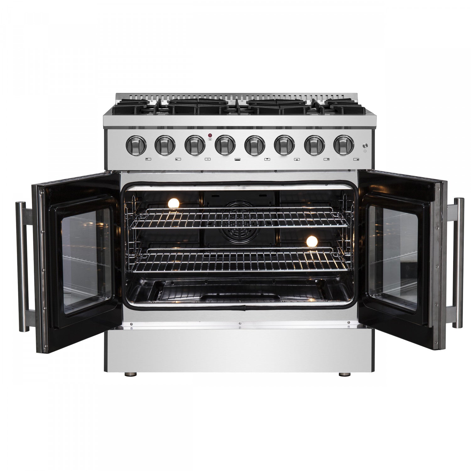 Forno Galiano 36" Stainless Steel French Door Dual Fuel Range with True Convection (5.36 Cu. Ft.) - FFSGS6356-36