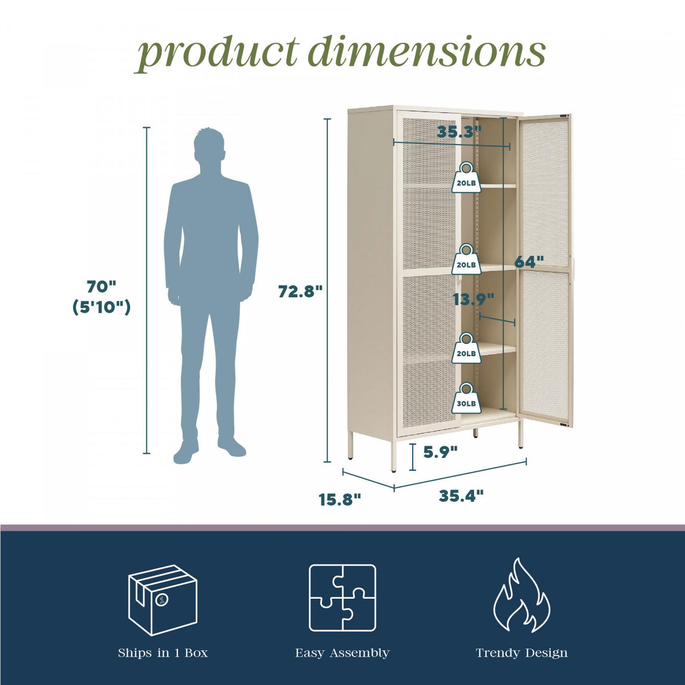 Channing Tall 2 Door Storage Cabinet with Mesh Metal - Kelly Green