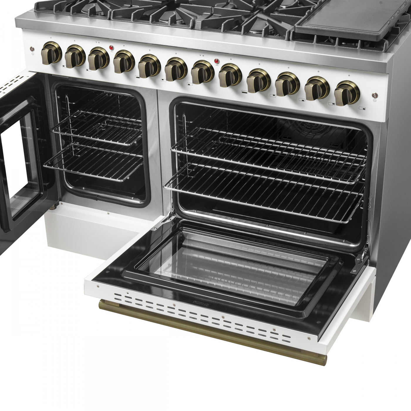Forno Galiano 48" White French Door Freestanding Dual Fuel Double Oven Range (6.58 Cu. Ft.) - FFSGS6356-48WHT