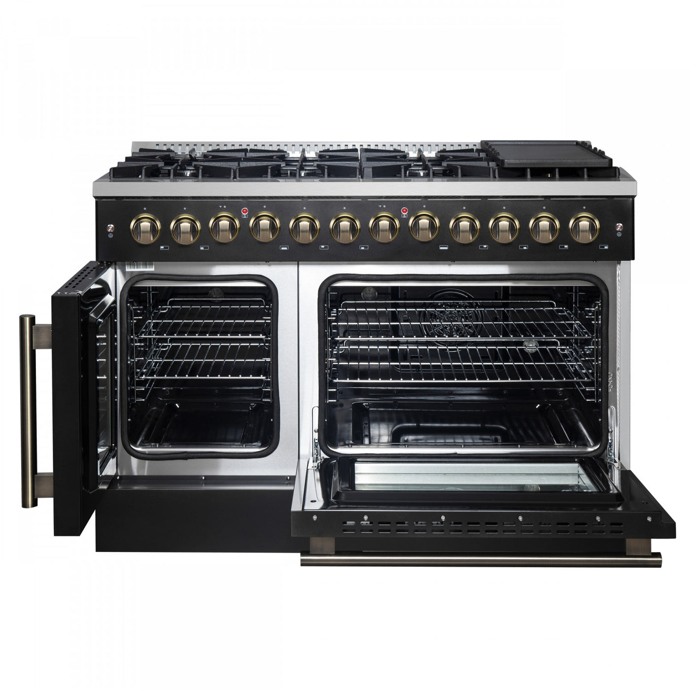 Forno Galiano 48" Black French Door Freestanding Dual Fuel Double Oven Range (6.58 Cu. Ft.) - FFSGS6356-48BLK