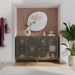 Luna Short 2-Door Metal Accent Cabinet with Fluted Glass - Olive Green