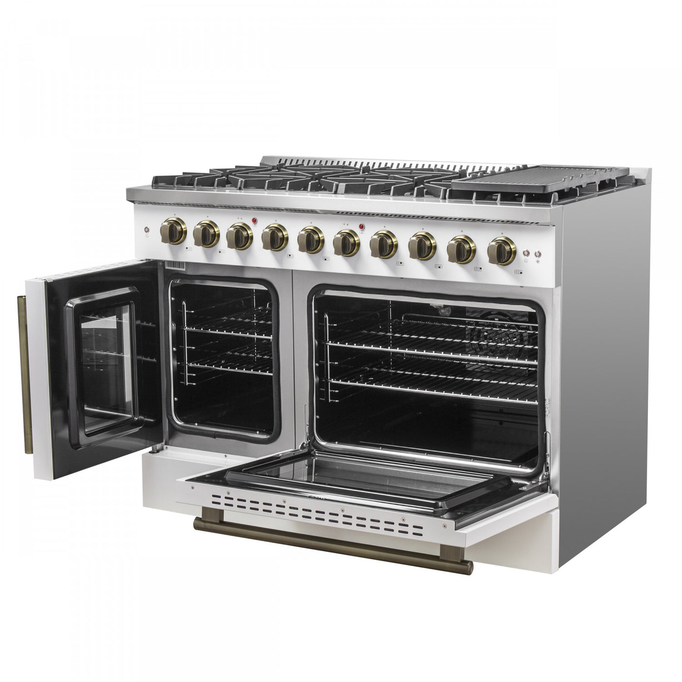 Forno Galiano 48" White Freestanding French Door Double Oven Gas Range (6.58 Cu. Ft.) - FFSGS6444-48WHT