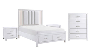 Paris 5-Piece King Storage Bedroom Package - White, Silver