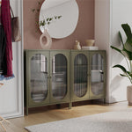Luna Short 2-Door Metal Accent Cabinet with Fluted Glass - Olive Green