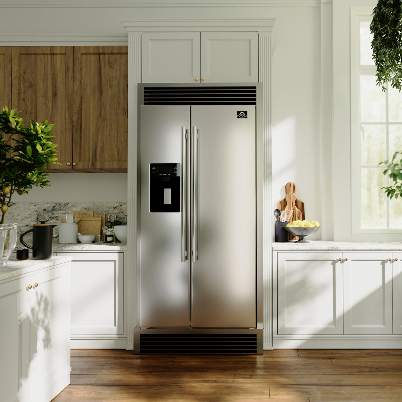 Forno Salerno 40" Stainless Steel Built-in Side-by-Side Refrigerator With Ice & Water Dispenser (20 Cu. Ft.) - FFRBI1844-40SG
