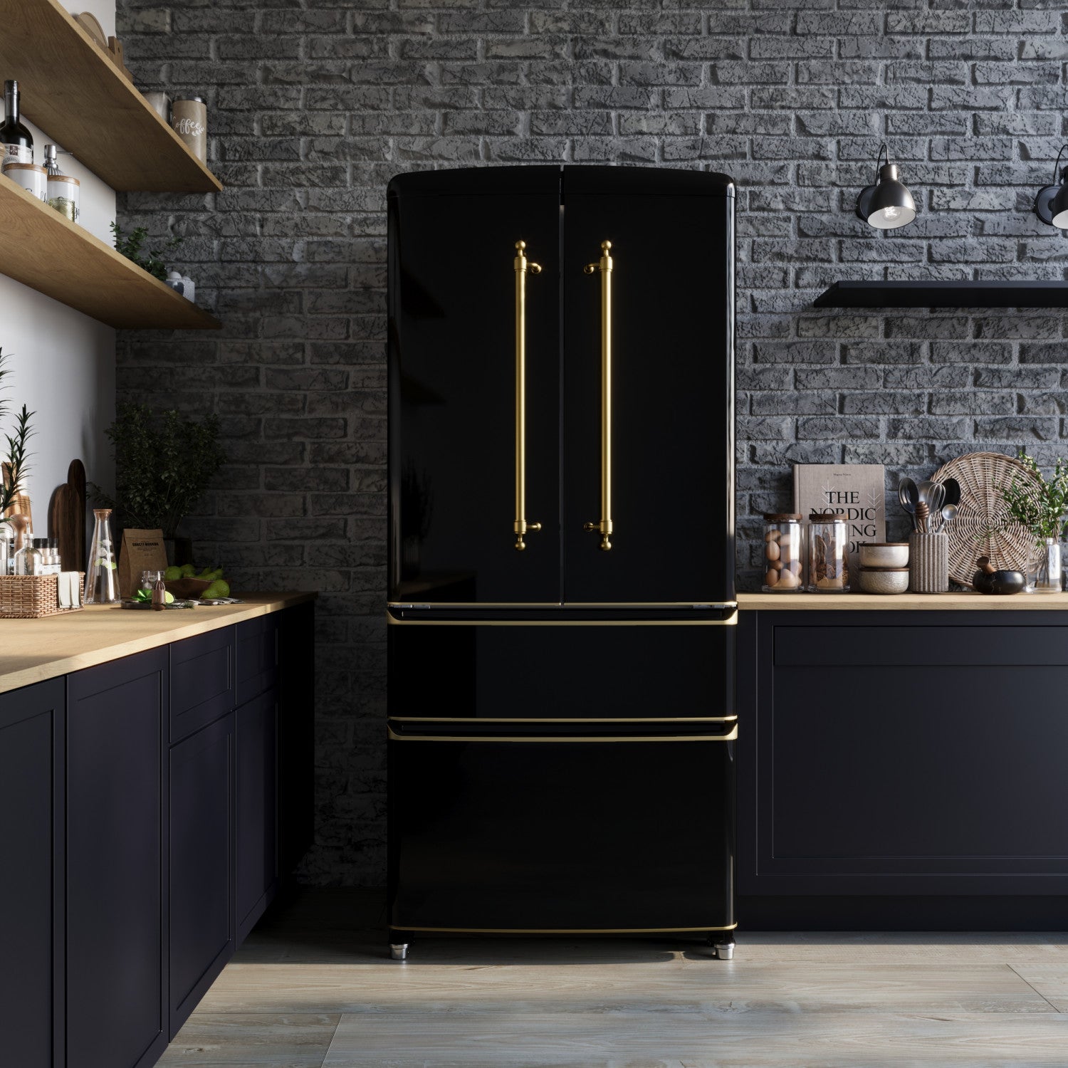 Forno Luigi 33" 18 Cu.Ft. Black French Door Refrigerator - FFFFD1791-33BLK