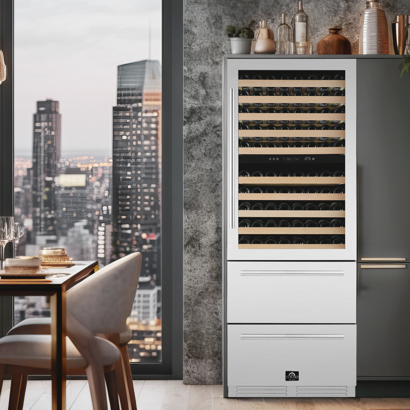 Forno Celano 30" Stainless Steel 150 Bottle Dual Zone Wine Cellar with Two Beverage Drawers (21.3 Cu. Ft.) - FWCDR6697-30S