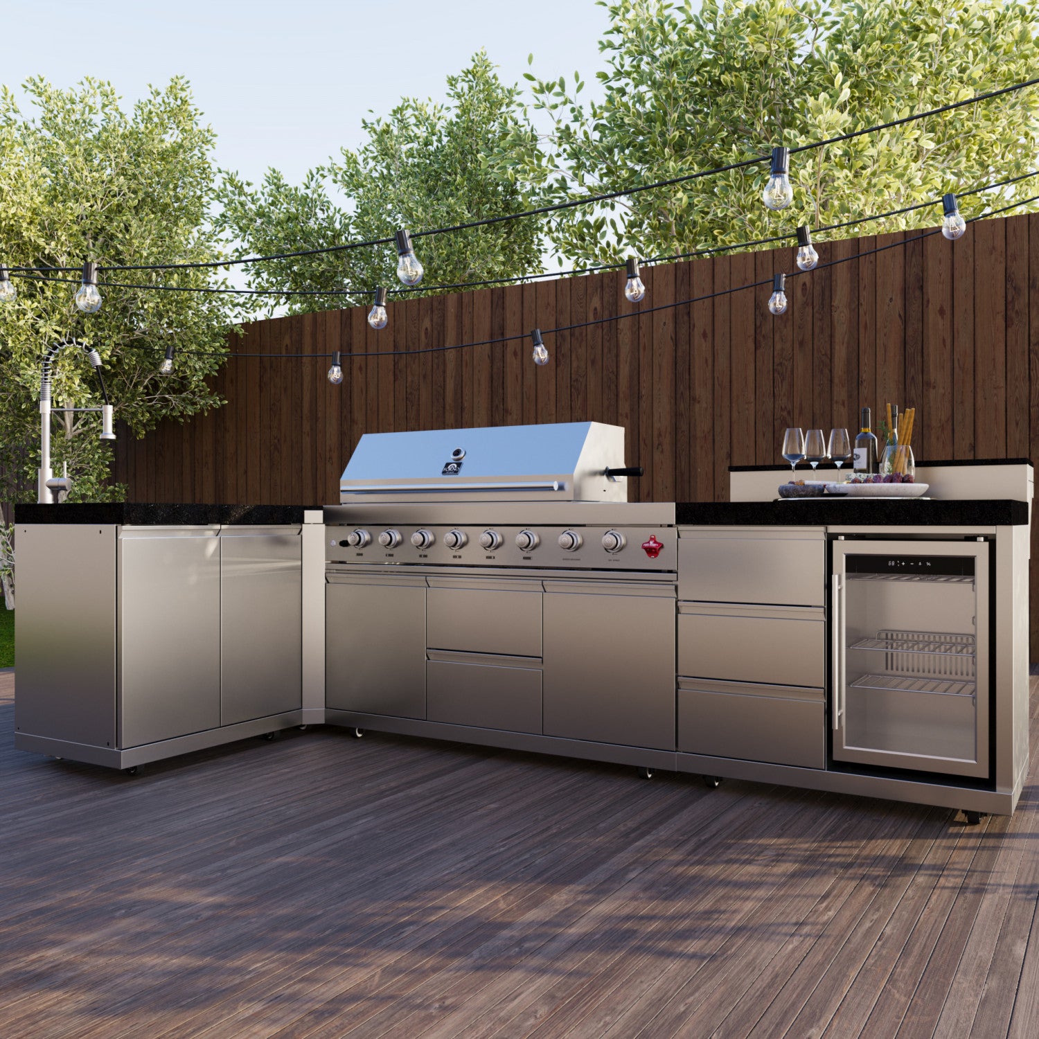 Forno Bulnes Black Countertop Outdoor Kitchen with 40" 84,000 BTU BBQ and Beverage Centre - FODKT2520BLK