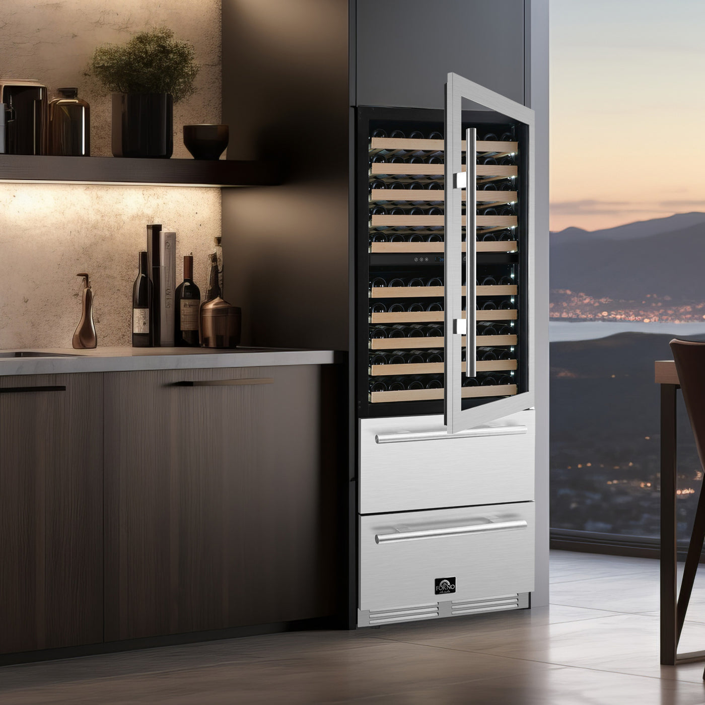 Forno Celano 30" Stainless Steel 150 Bottle Dual Zone Wine Cellar with Two Beverage Drawers (21.3 Cu. Ft.) - FWCDR6697-30S