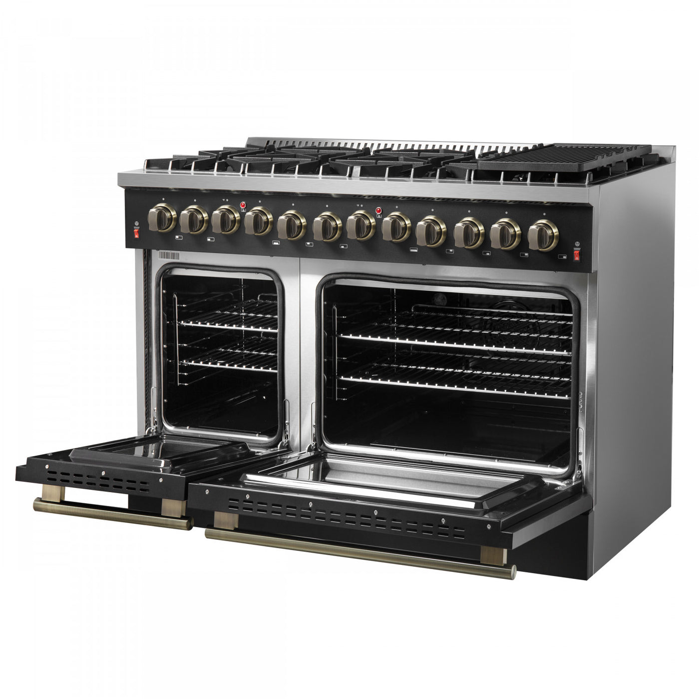 Forno Galiano 48" Black Freestanding Dual Fuel Double Oven Range (6.58 Cu. Ft.) - FFSGS6156-48BLK