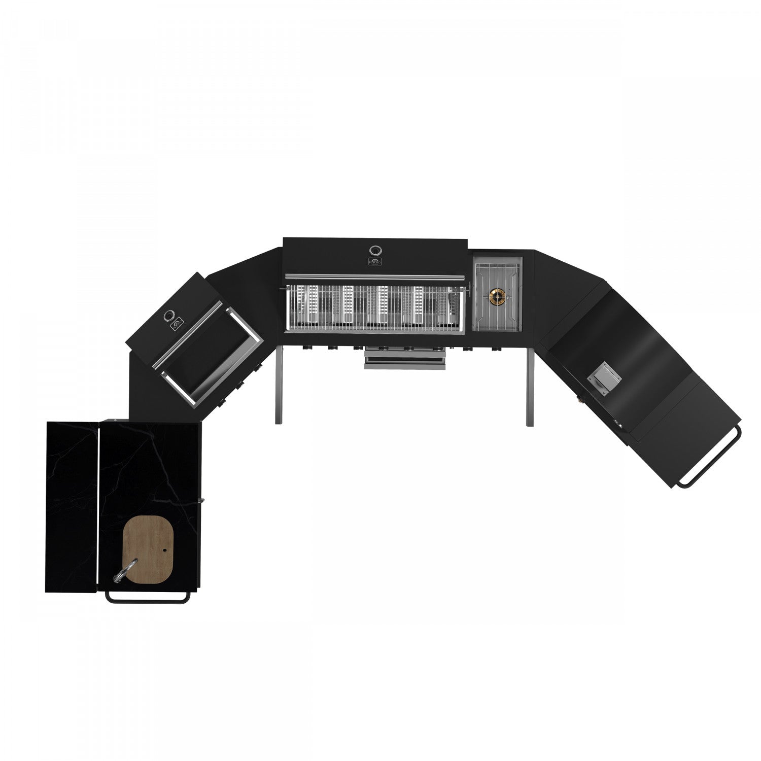 Forno All'Aperto Black Countertop Outdoor Kitchen with 86,600 BTU BBQ, 24" Plancha and 18" Pizza Oven - FODKT2568BLK