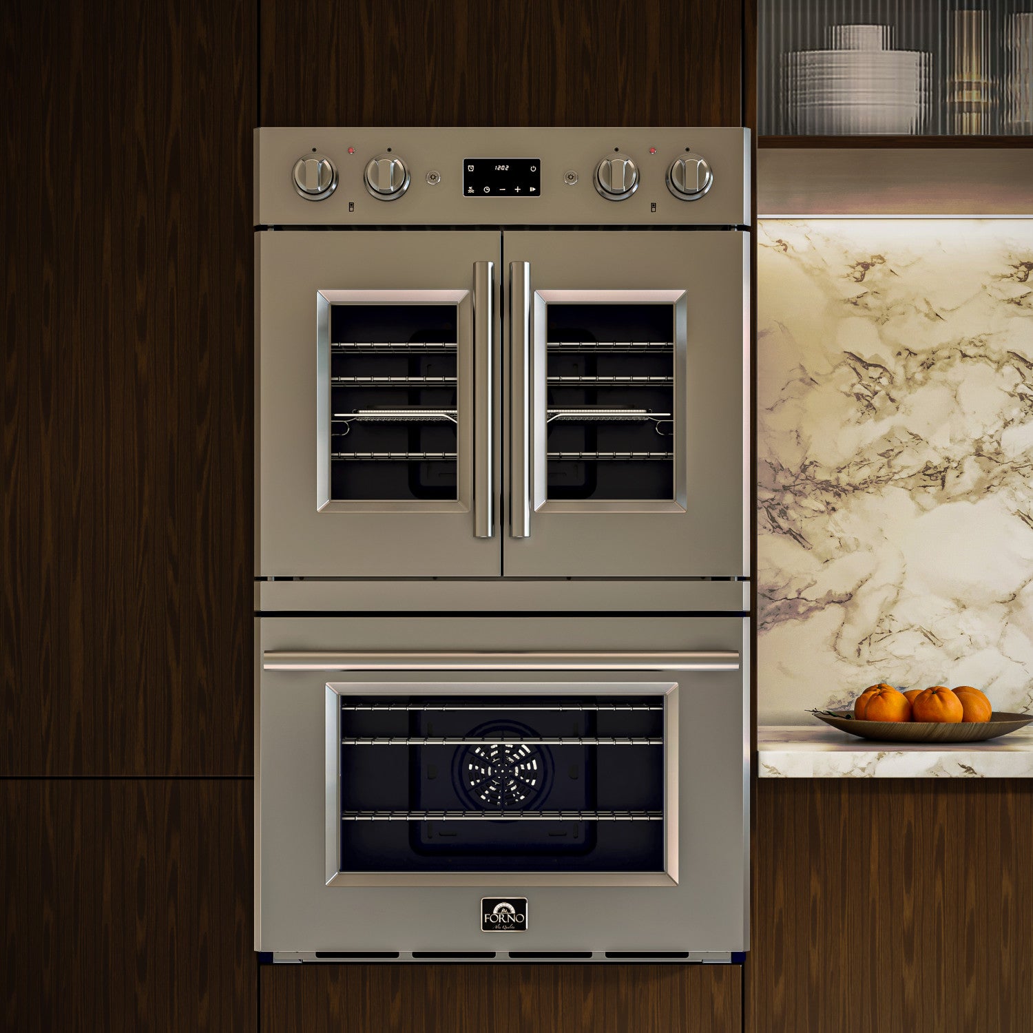 Forno Gallico Stainless Steel 30" French Door Double Wall Oven with Air Fry and Sous Vide (7.36 Cu. Ft.) - FBOEL1388-30