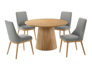 Mikael 5-Piece Round Dining Set - Grey, Light Oak