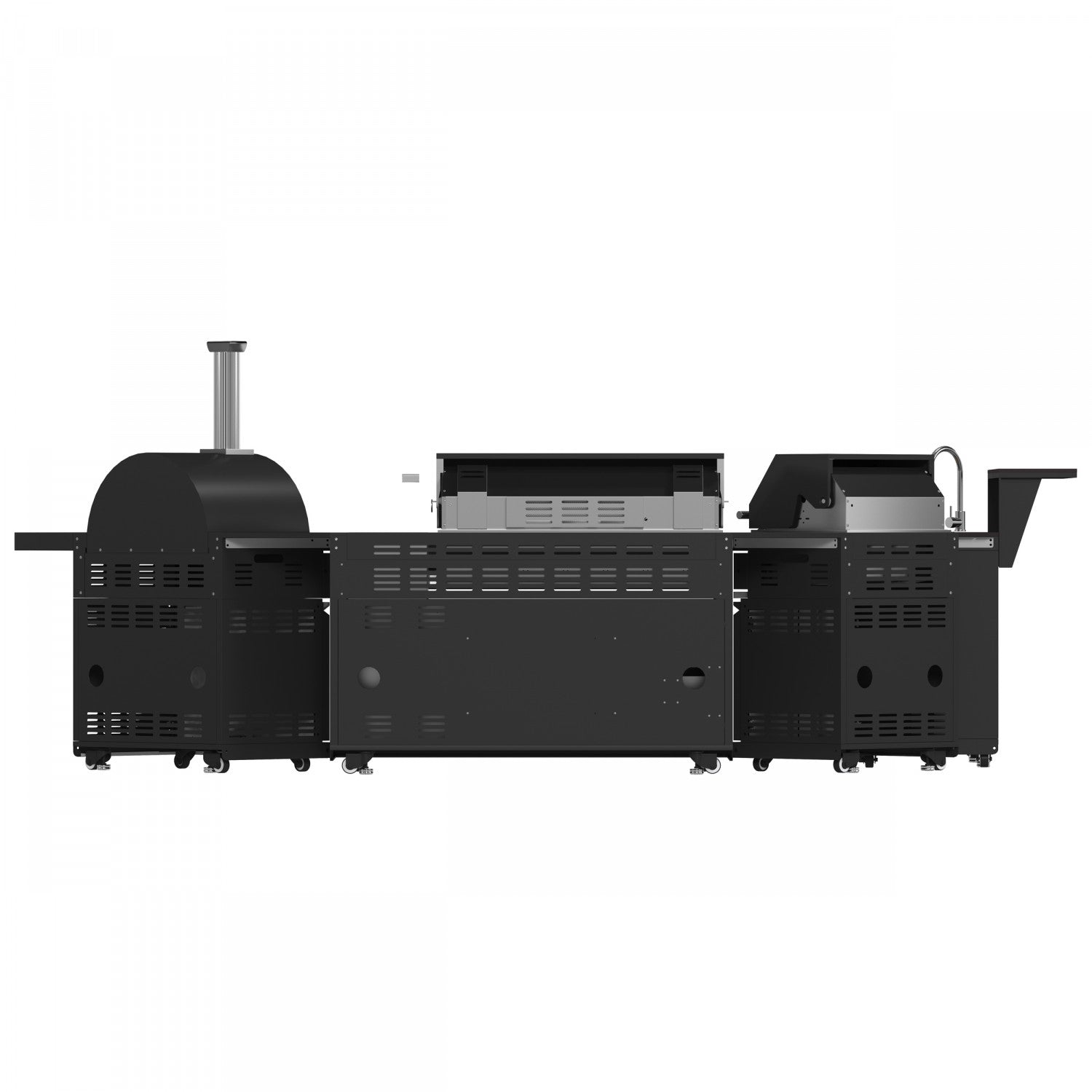 Forno All'Aperto Black Countertop Outdoor Kitchen with 86,600 BTU BBQ, 24" Plancha and 18" Pizza Oven - FODKT2568BLK