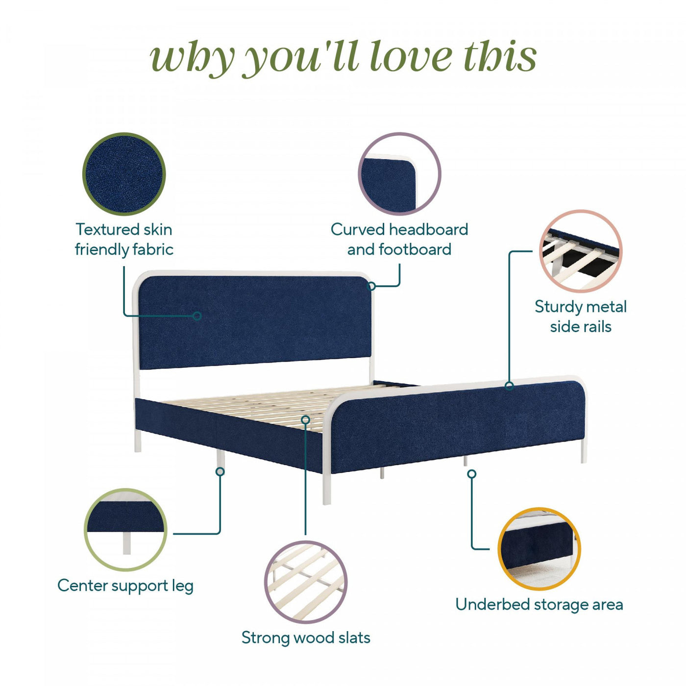 Novogratz Tallulah Upholstered King Platform Bed - Navy
