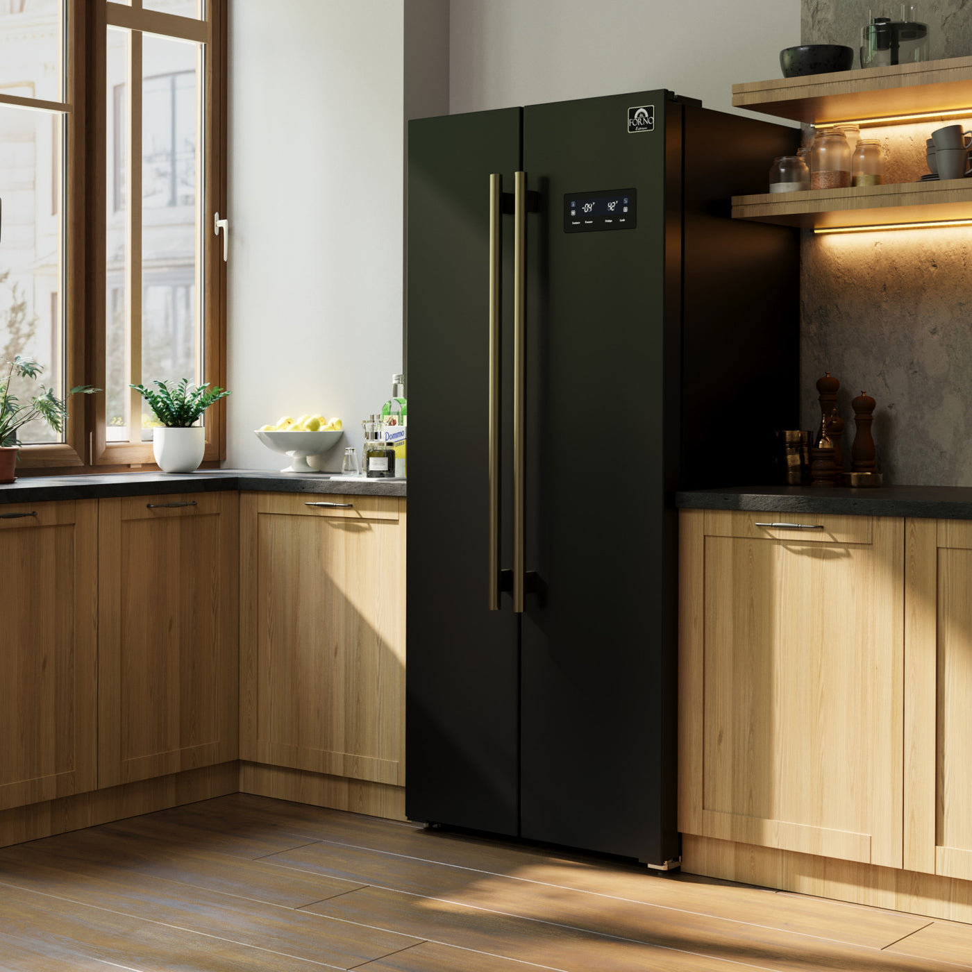 Forno Salerno 33" Black Freestanding Side-by-side Refrigerator (15.6 Cu. Ft.) - FFRBI1805-33BLK