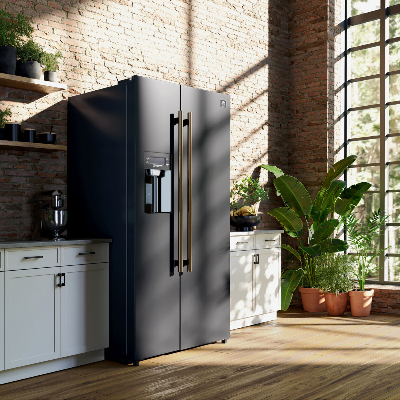 Forno Salerno 36" Black Side-by-side Refrigerator With Ice & Water Dispenser (20 Cu. Ft.) - FFRBI1844-36BLK