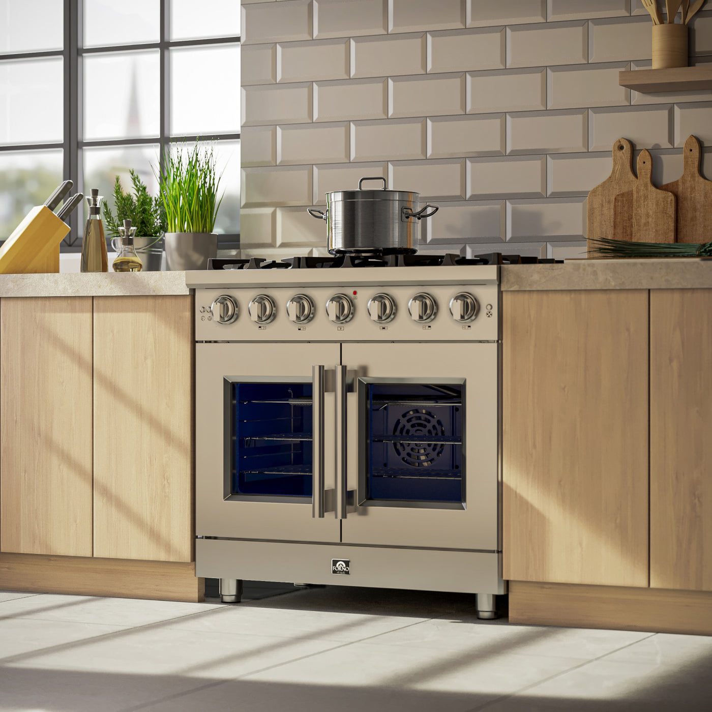 Forno Massimo 36" Stainless Steel French Door Freestanding Gas Range (5.36 Cu. Ft.) - FFSGS6439-36