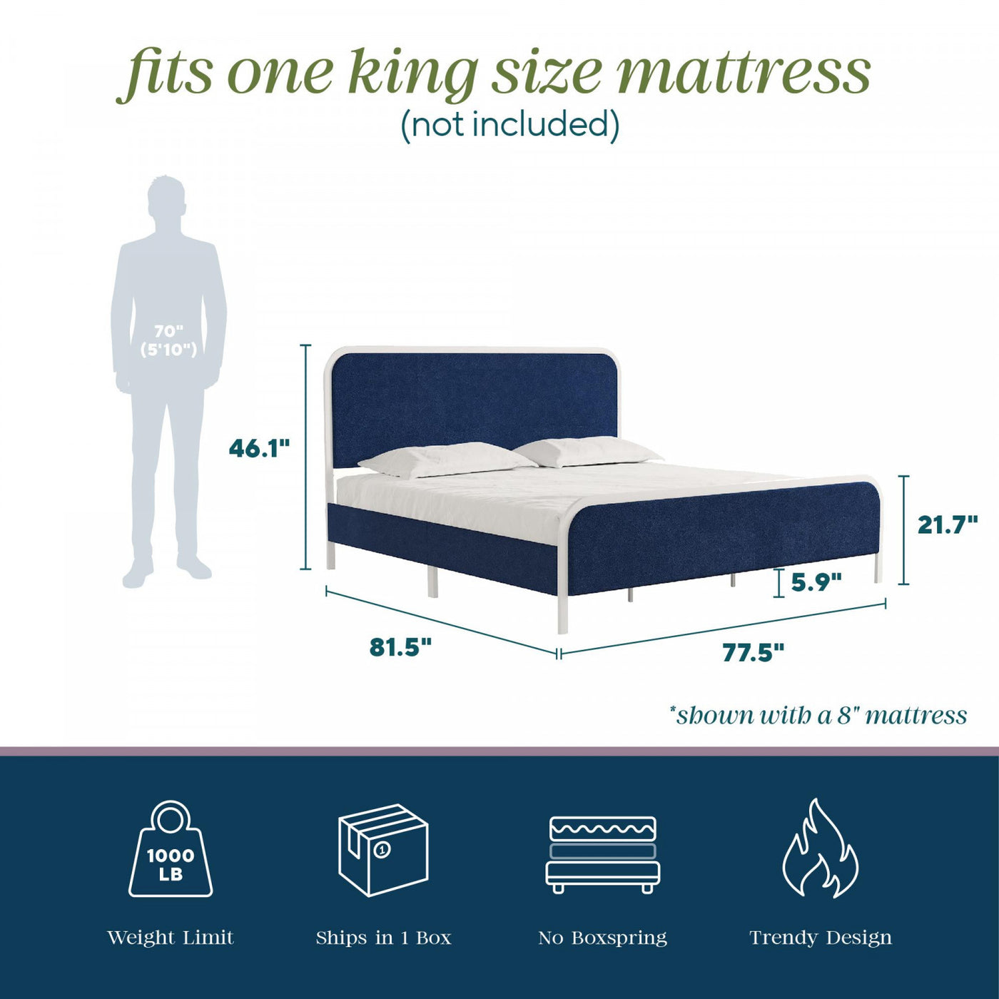 Novogratz Tallulah Upholstered King Platform Bed - Navy