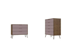 Nuuk 5-Drawer Dresser and 3-Drawer Dresser Set - Nature/Rose Pink