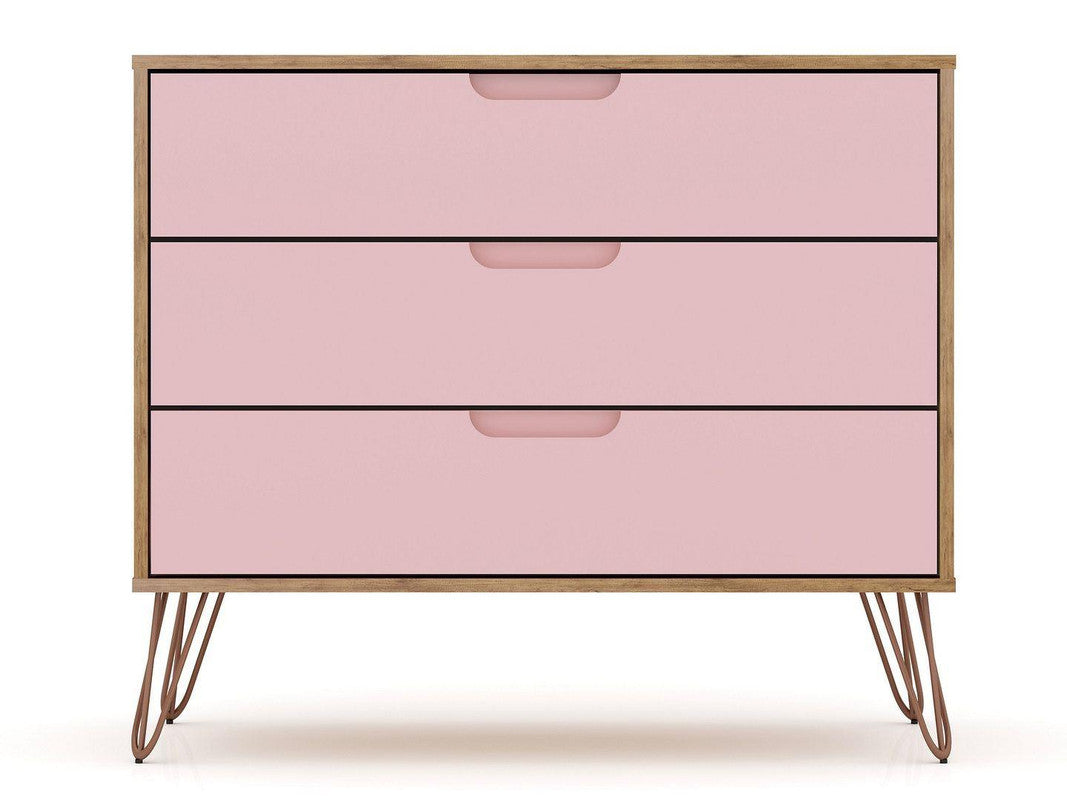 Nuuk 5-Drawer Dresser and 3-Drawer Dresser Set - Nature/Rose Pink
