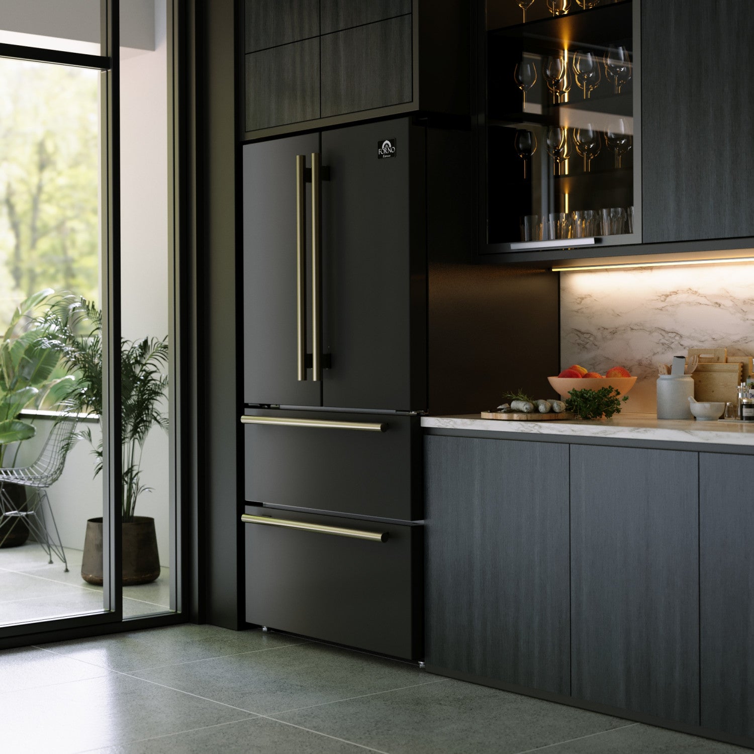 Forno Moena 36" 19.2 Cu.Ft. Black Counter-Depth French Door Refrigerator with Ice Maker - FFRBI1820-36BLK