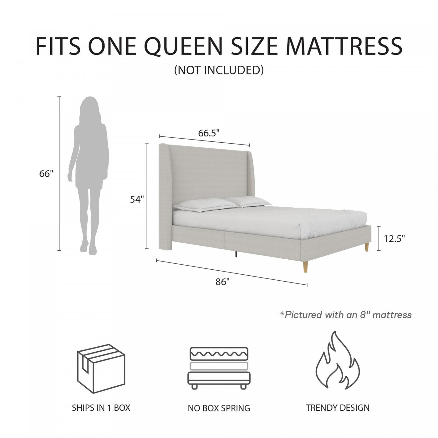Tess Upholstered Wingback Queen Bed - Whiskey Gray Linen