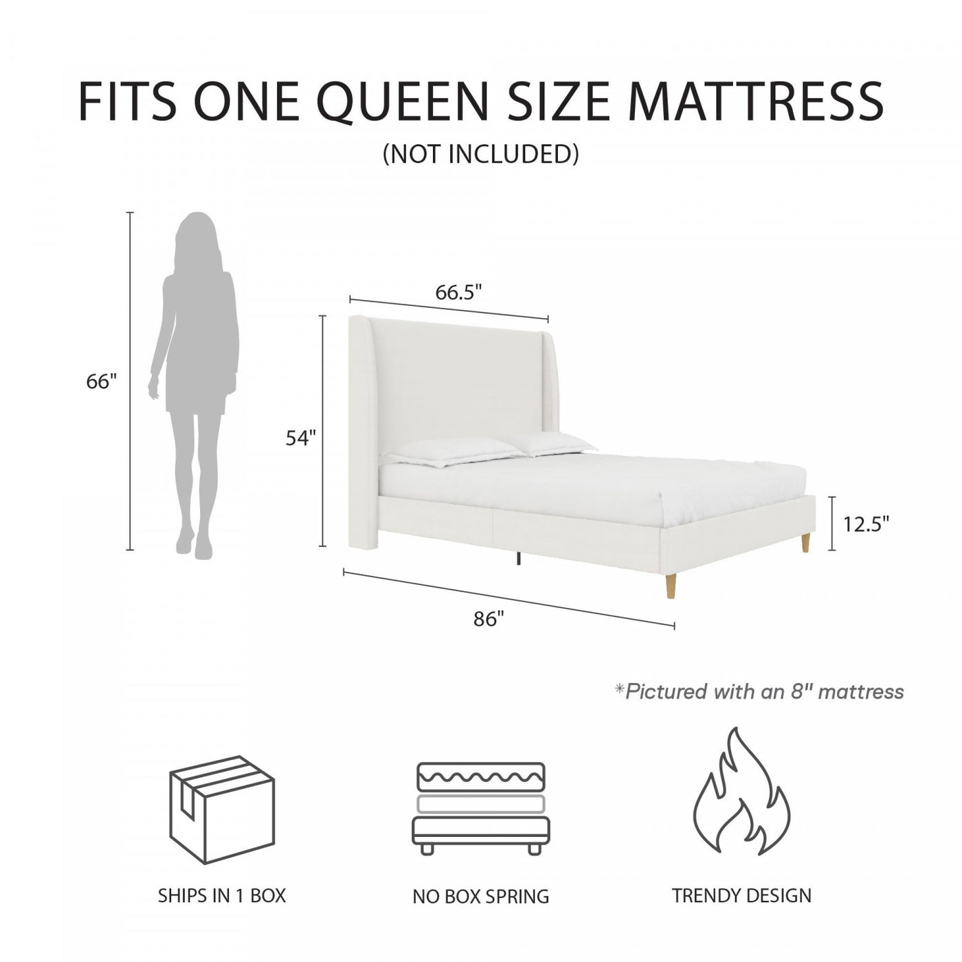 Tess Upholstered Wingback Queen Bed - Ivory Linen