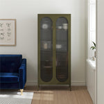 Luna Tall 2-Door Accent Cabinet with Fluted Glass - Olive Green