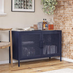 Channing Wide 2 Door Storage Cabinet with Mesh Metal - Navy