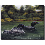 Loons on the Lake Wall Art - Green - 30 X 45
