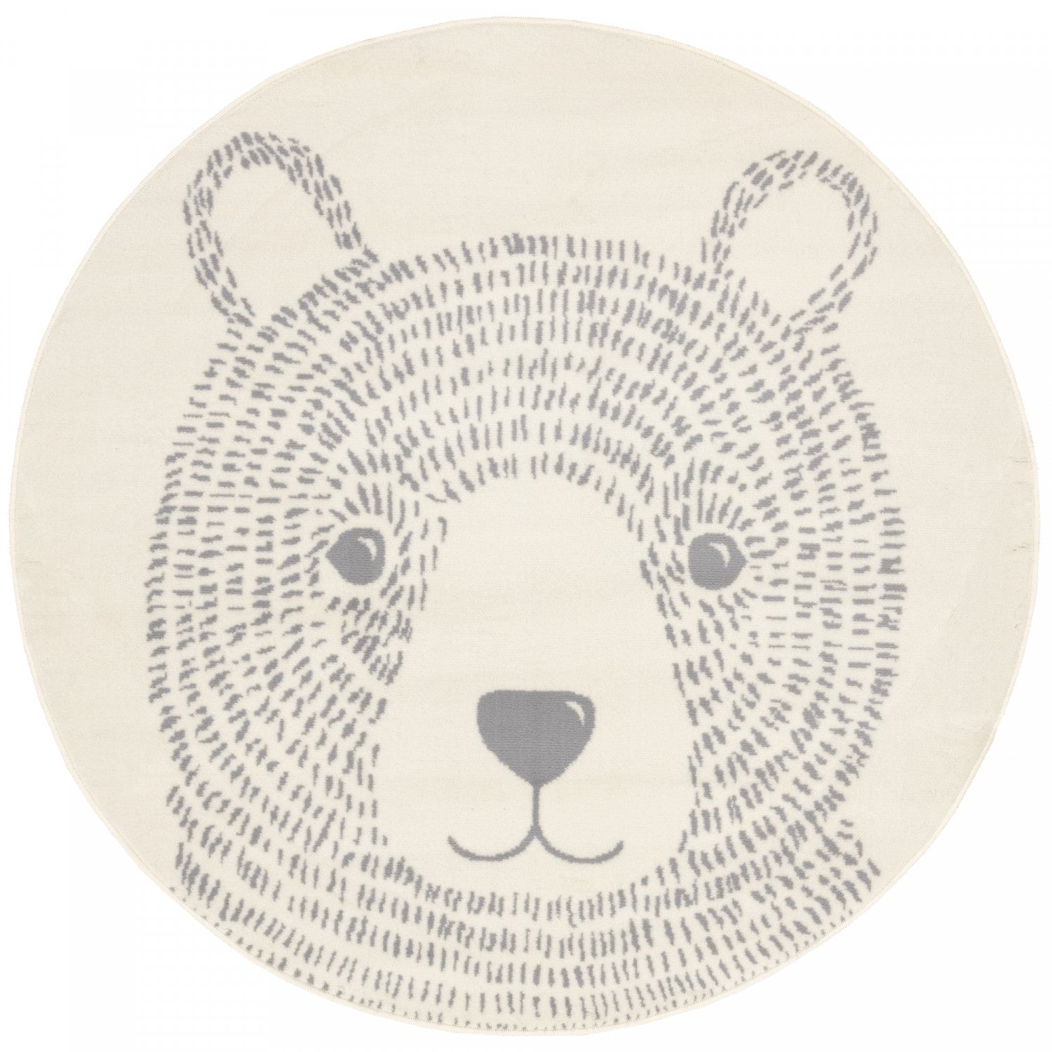 Kids Teddy Bear Area Rug - Cream Grey - 5' X 5' Round