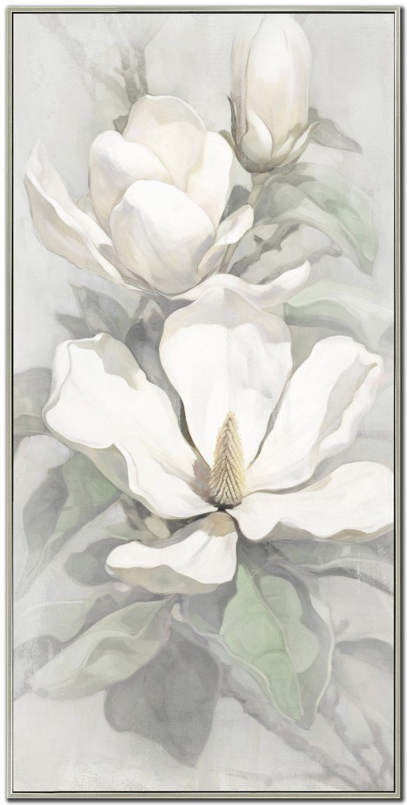Calming Magnolia II Art - White/Grey - 48 X 24