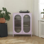 Luna Short 2-Door Metal Accent Cabinet with Fluted Glass - Lilac